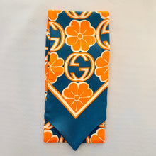Load image into Gallery viewer, Gucci GG Flower Silk Foily Skinny Scarf in Blue