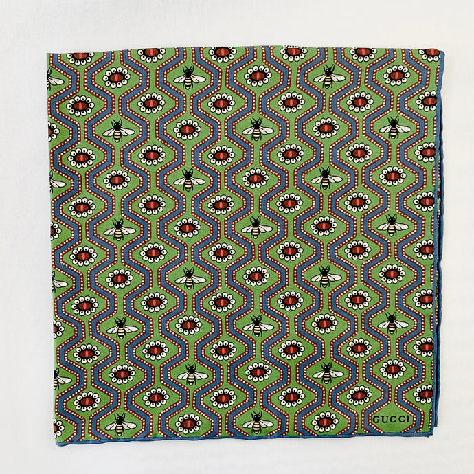 Gucci Bees and Pearls Geometric Pocket Square in Kelly Green