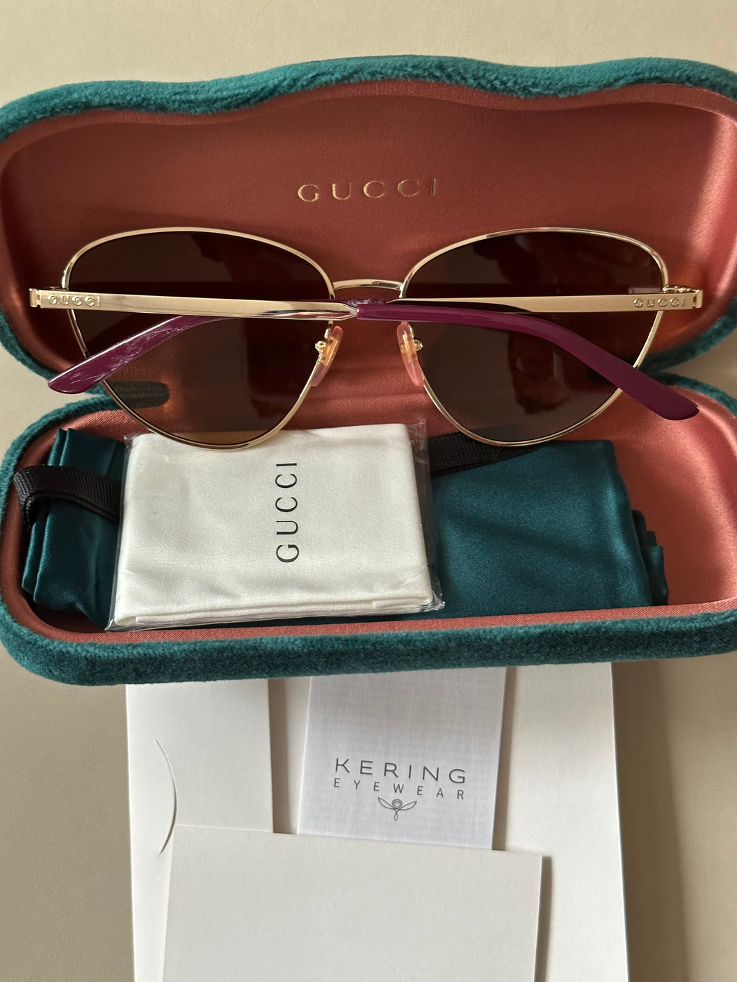 Gucci Oversized Cat Eye Sunglasses with Gold Frame