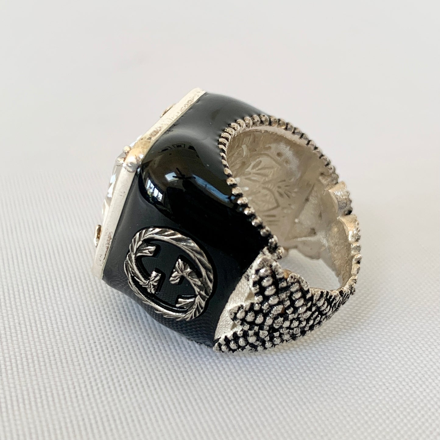 Gucci GG Crystal-embellished Signet Ring in White