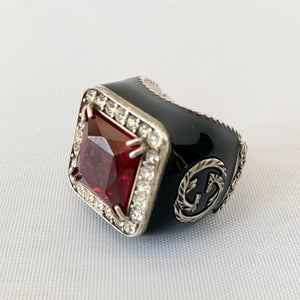 Gucci GG Crystal-embellished Signet Ring in Red