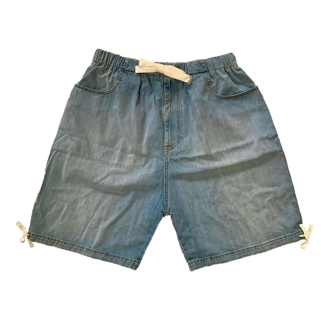 Gucci Bermuda Denim Shorts with Ties in Light Wash Blue
