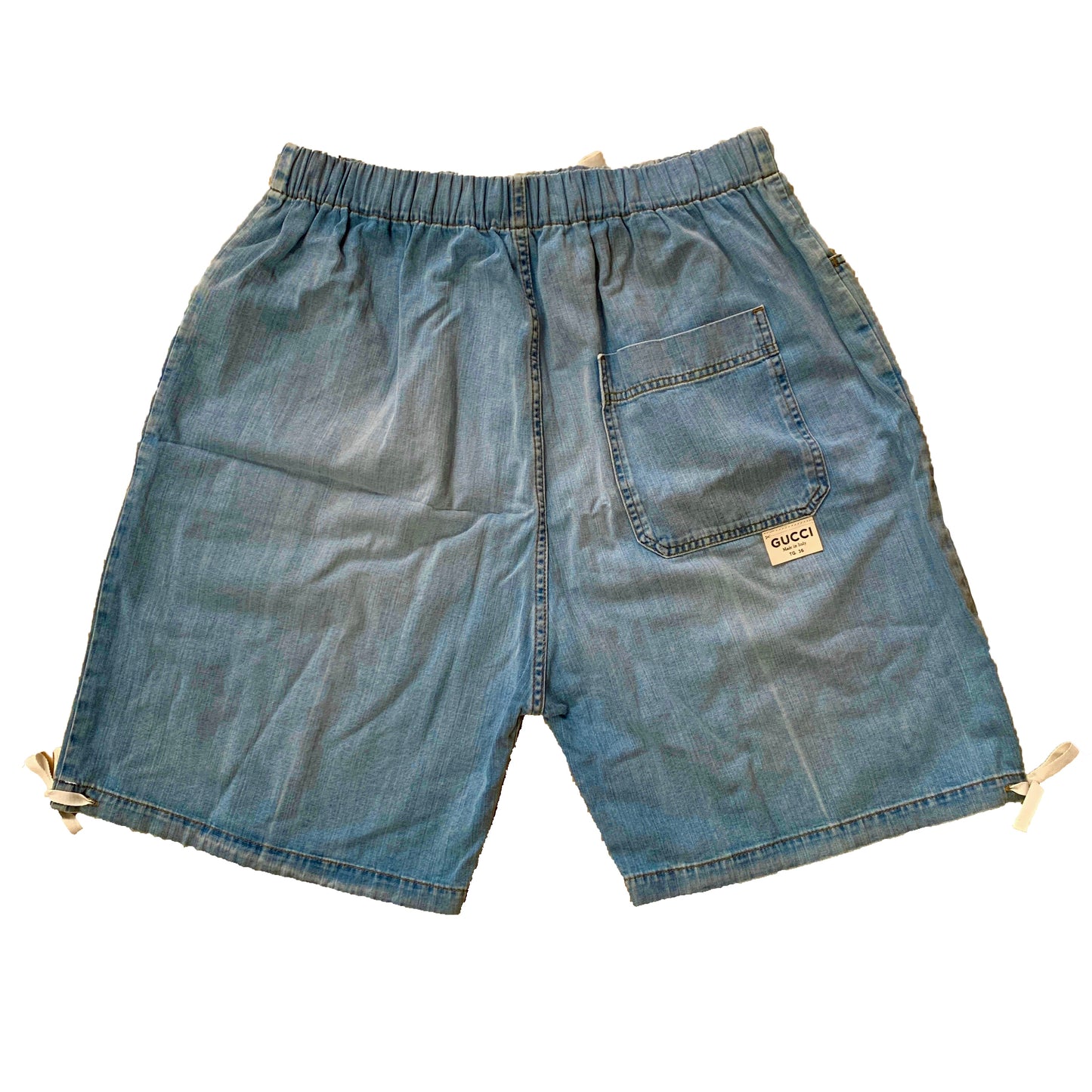 Gucci Bermuda Denim Shorts with Ties in Light Wash Blue