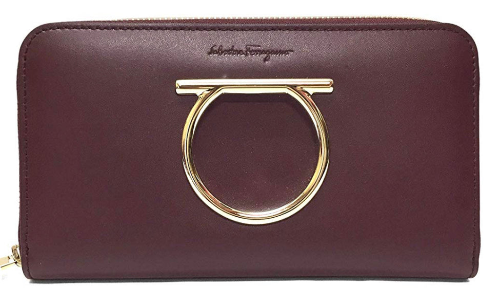 Salvatore Ferragamo Gancini Long Wallet in Wine