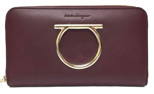 Salvatore Ferragamo Gancini Long Wallet in Wine