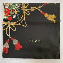 Load image into Gallery viewer, Gucci Floral and Tassel-print Silk Shawl in Black