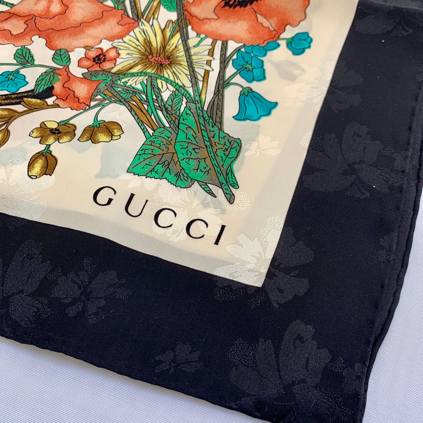 Gucci Silk Floral Scarf with Slight Shimmer
