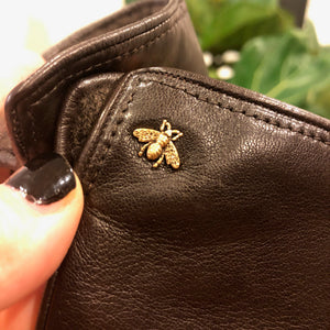 Gucci Bee Embellished Leather Gloves In Brown