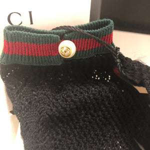 Gucci Web Stripe Crochet Gloves in Black