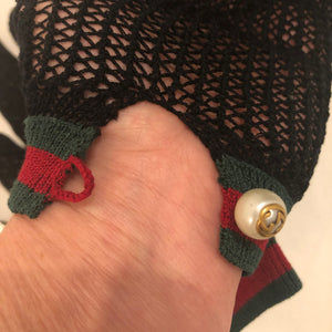 Gucci Web Stripe Crochet Gloves in Black