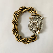 Load image into Gallery viewer, Gucci Chunky Feline Head Bracelet with Crystals in Gold