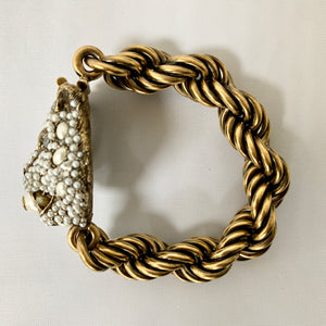 Gucci Chunky Feline Head Bracelet with Crystals in Gold