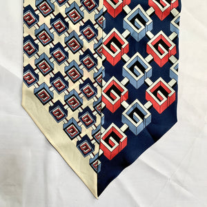 Gucci Silk Geometric G Print Neck Scarf in Cream and Slate Blue