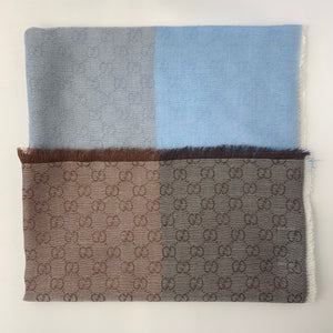 Gucci GG Lenolis Colorblock Scarf in Blue and Brown