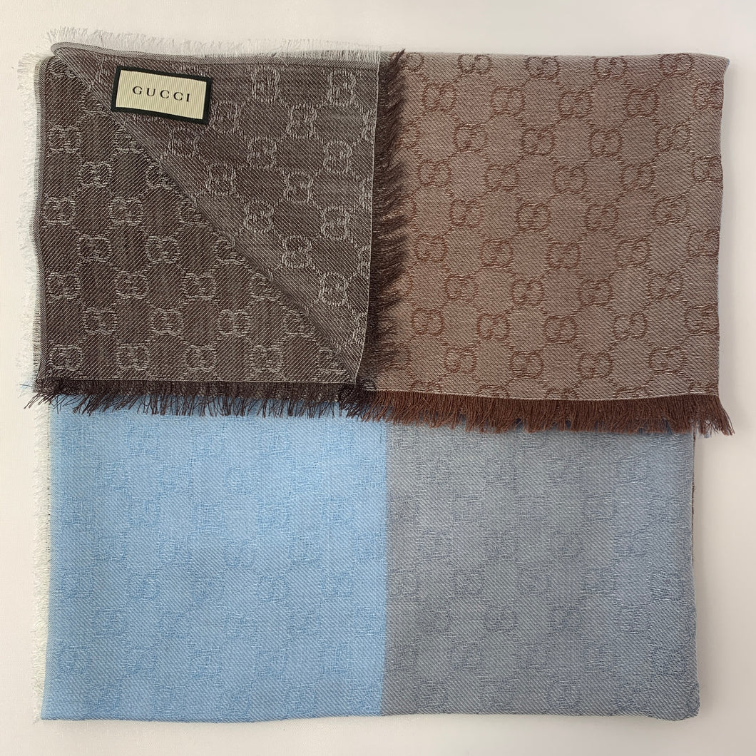 Gucci GG Lenolis Colorblock Scarf in Blue and Brown