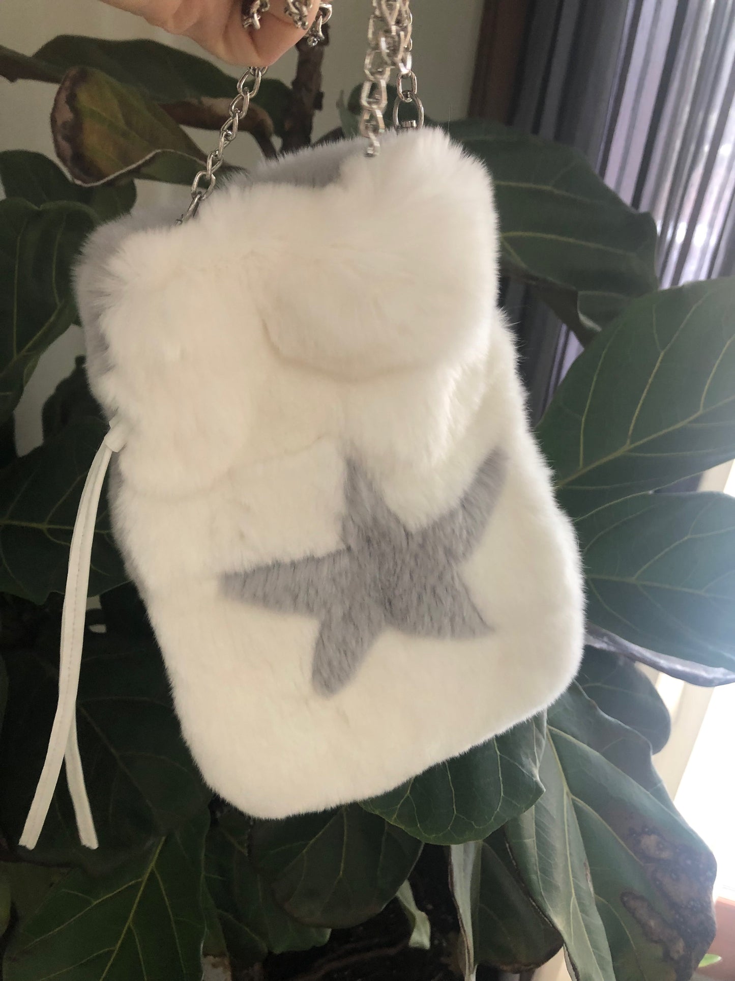Two Tone Drawstring Crossbody Bag in White and Gray