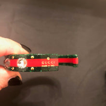 Load image into Gallery viewer, Gucci Open Stripe Cuff with Crystal Bee in Red and Green