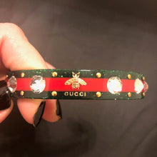 Load image into Gallery viewer, Gucci Open Stripe Cuff with Crystal Bee in Red and Green