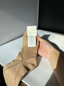 Gucci Interlocking GG Knit Sock in Camel