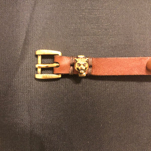Gucci Studded Feline Head Leather Bracelet in Brown