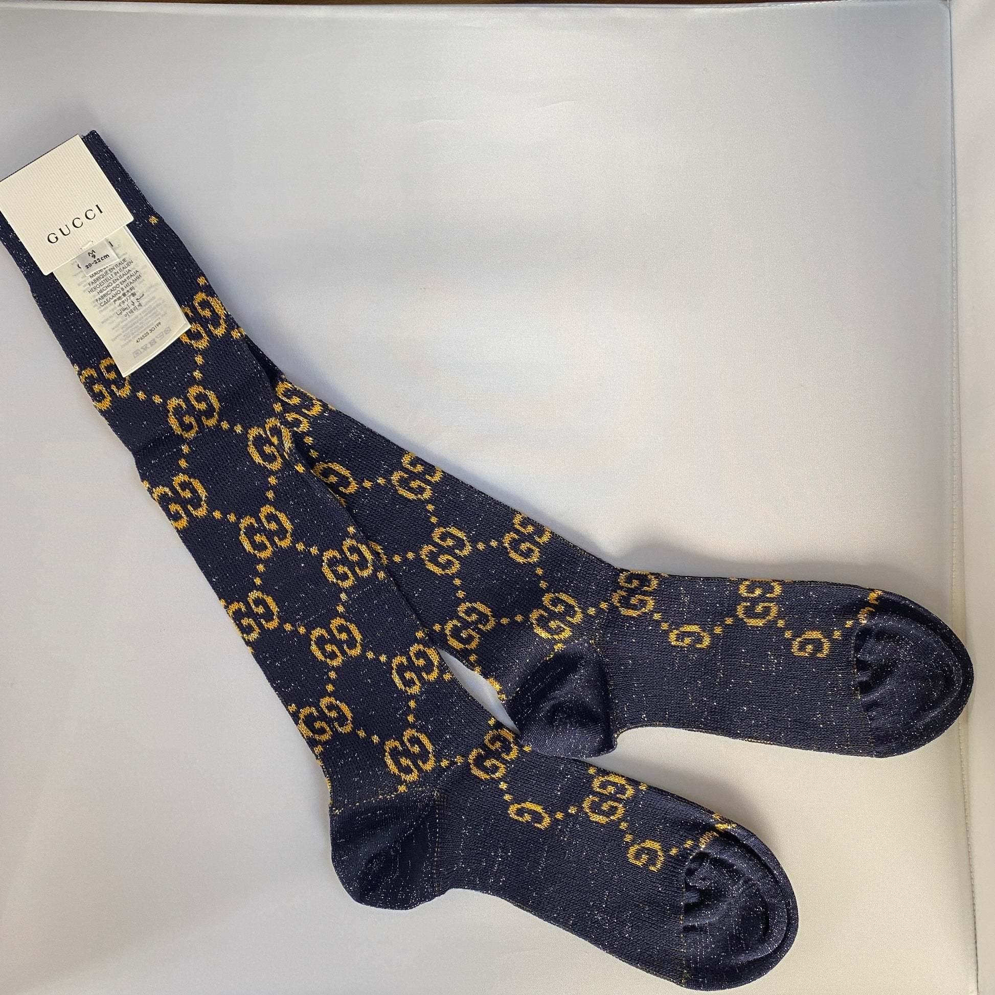 Gucci Men, Logo Socks, Blue, M, Socks, Cotton