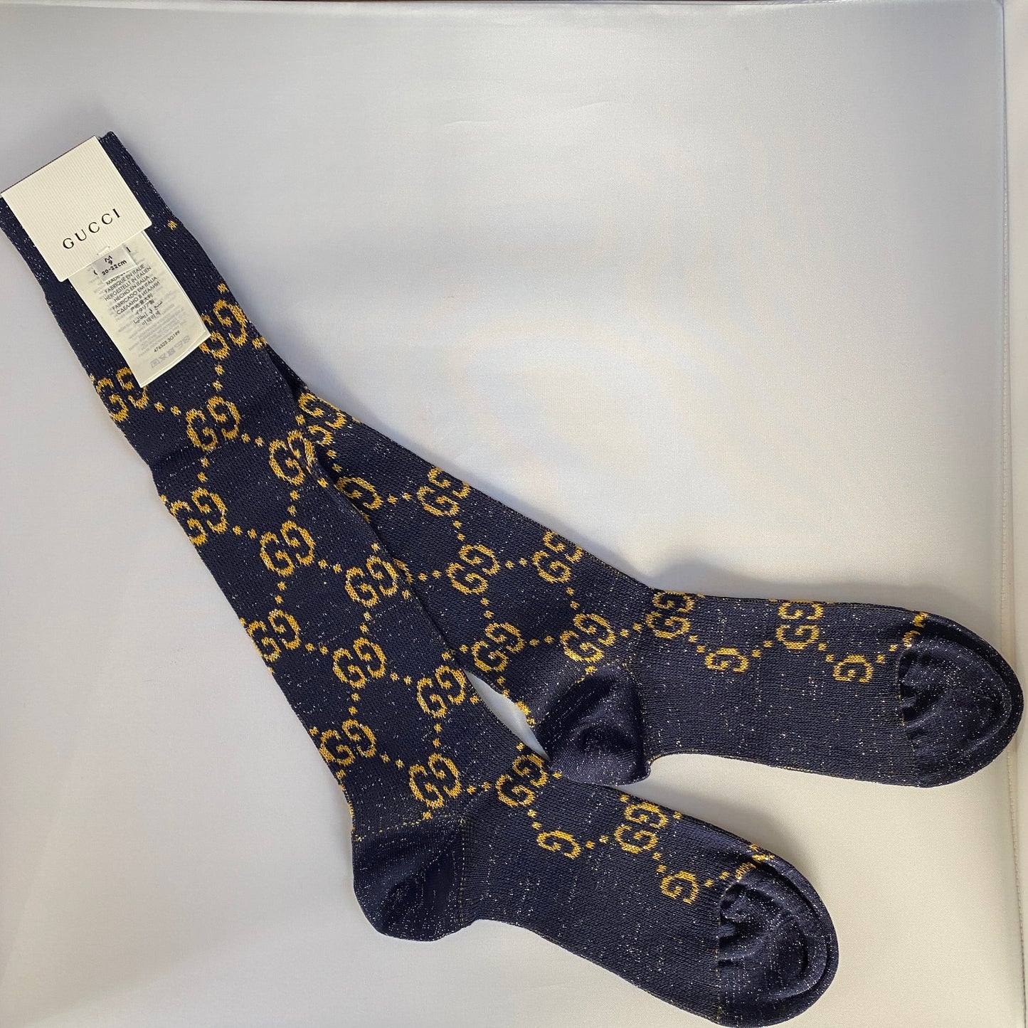 Gucci GG Socks in Blue with Gold Lamé GG