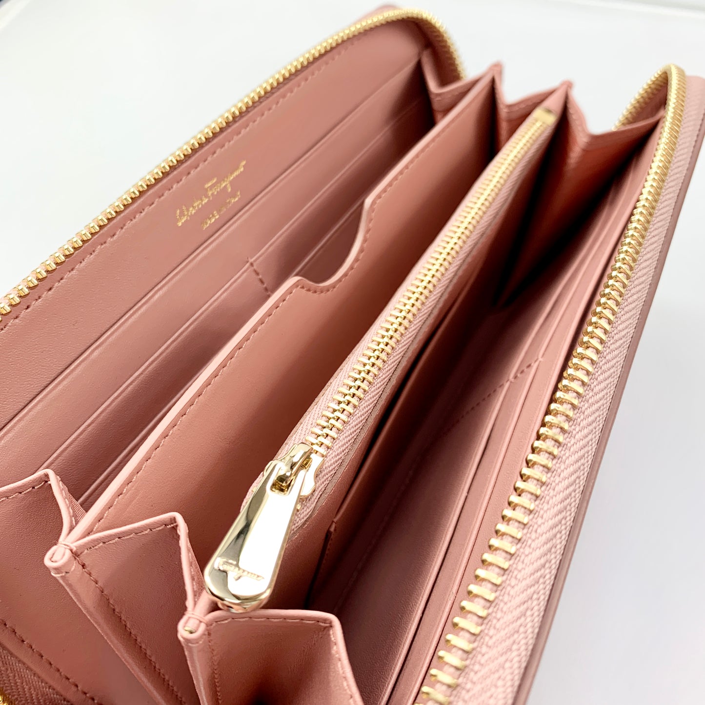 Salvatore Ferragamo Gancini Long Wallet in Antique Rose