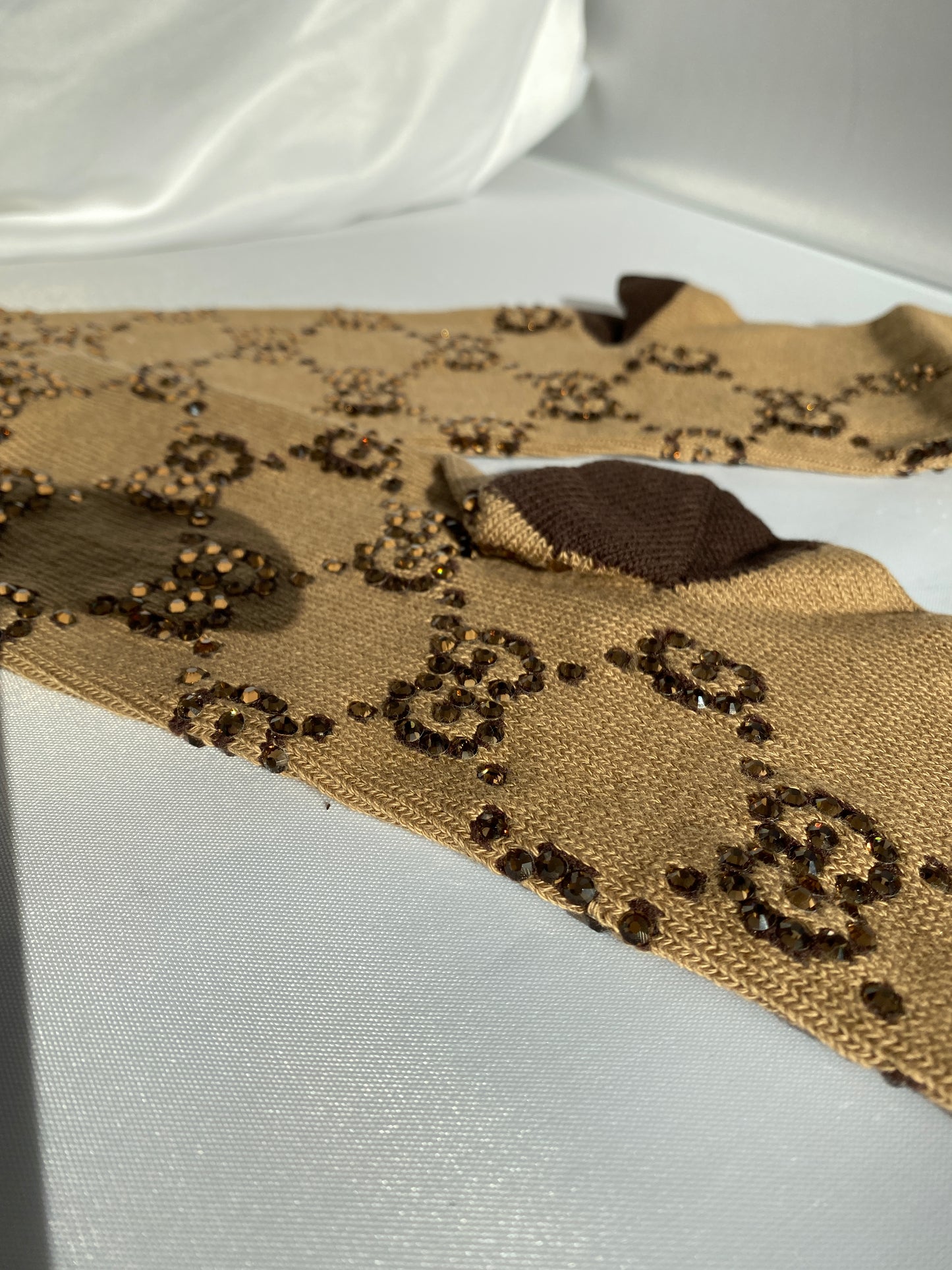 Gucci Crystal Embellished Socks in Beige