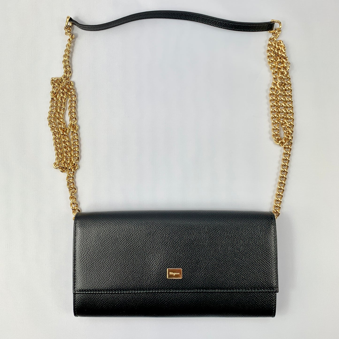 Salvatore Ferragamo Wallet on Gold Chain in Black