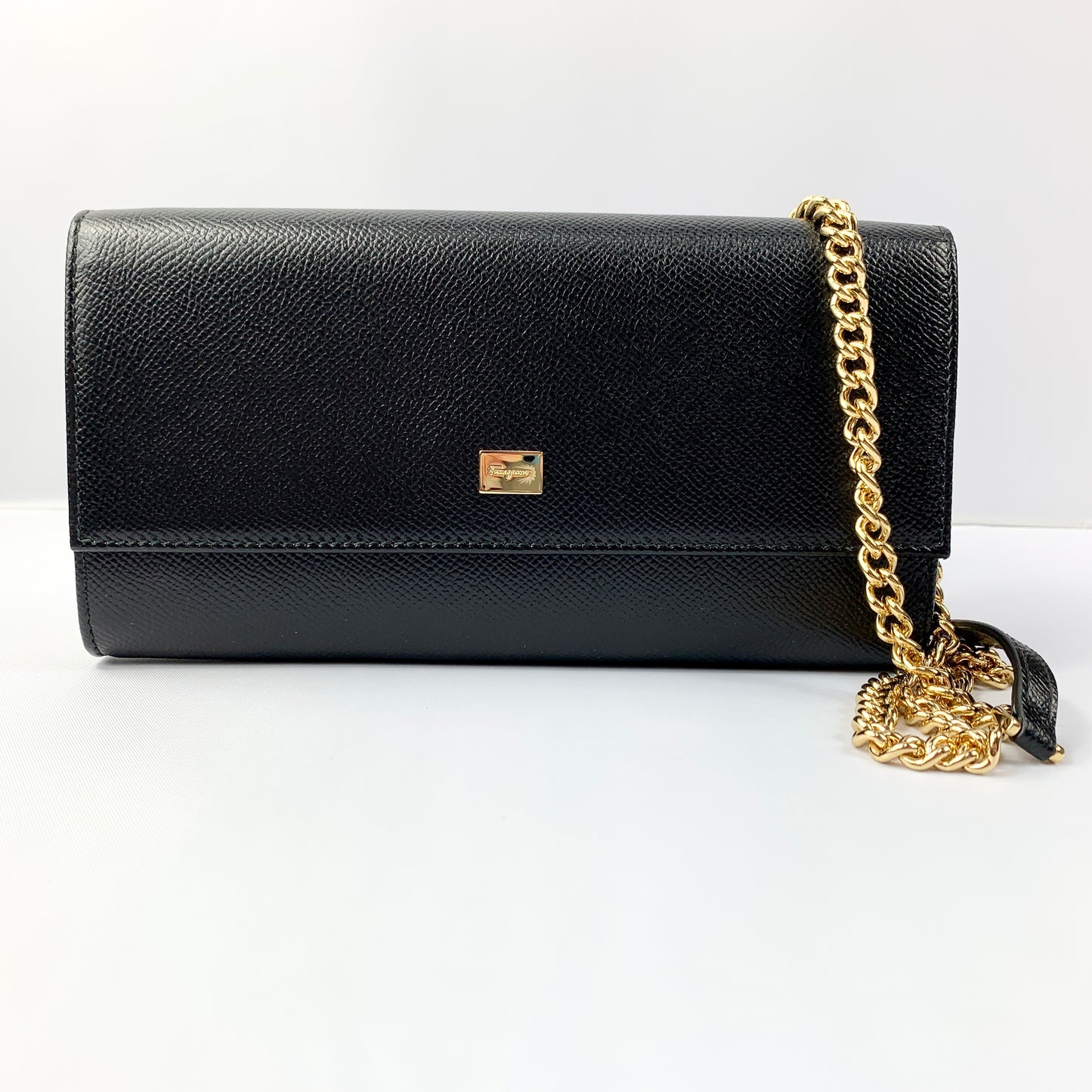 Salvatore Ferragamo Wallet on Gold Chain in Black