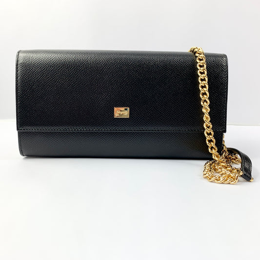 Salvatore Ferragamo Wallet on Gold Chain in Black