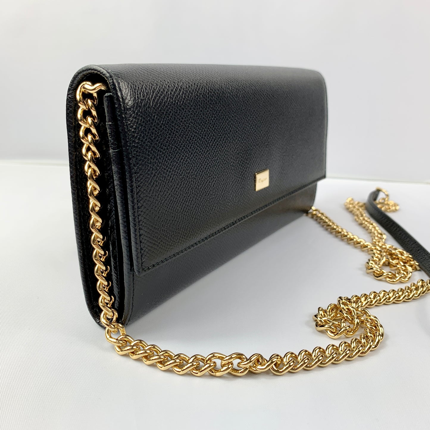 Salvatore Ferragamo Wallet on Gold Chain in Black