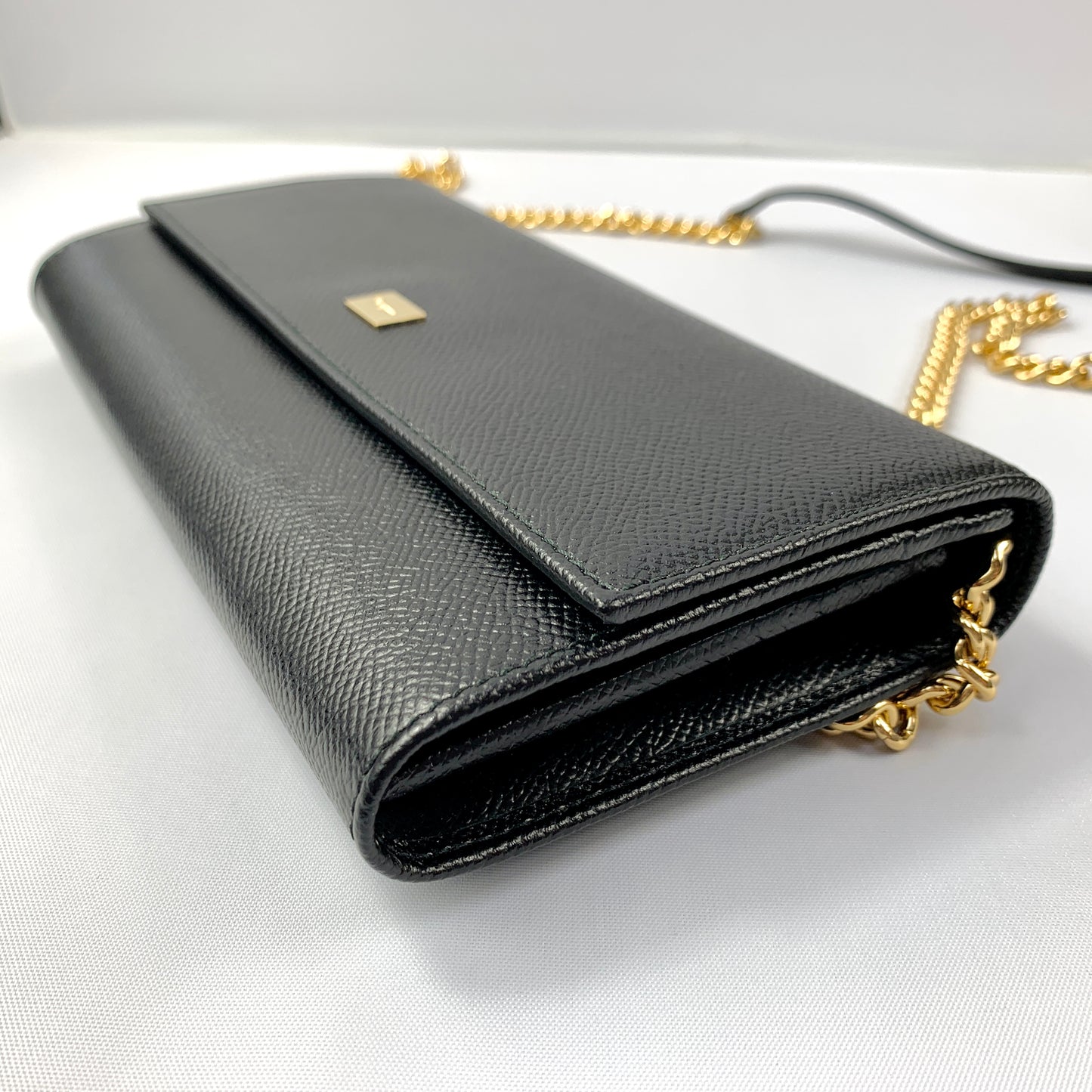 Salvatore Ferragamo Wallet on Gold Chain in Black