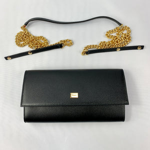 Salvatore Ferragamo Wallet on Gold Chain in Black