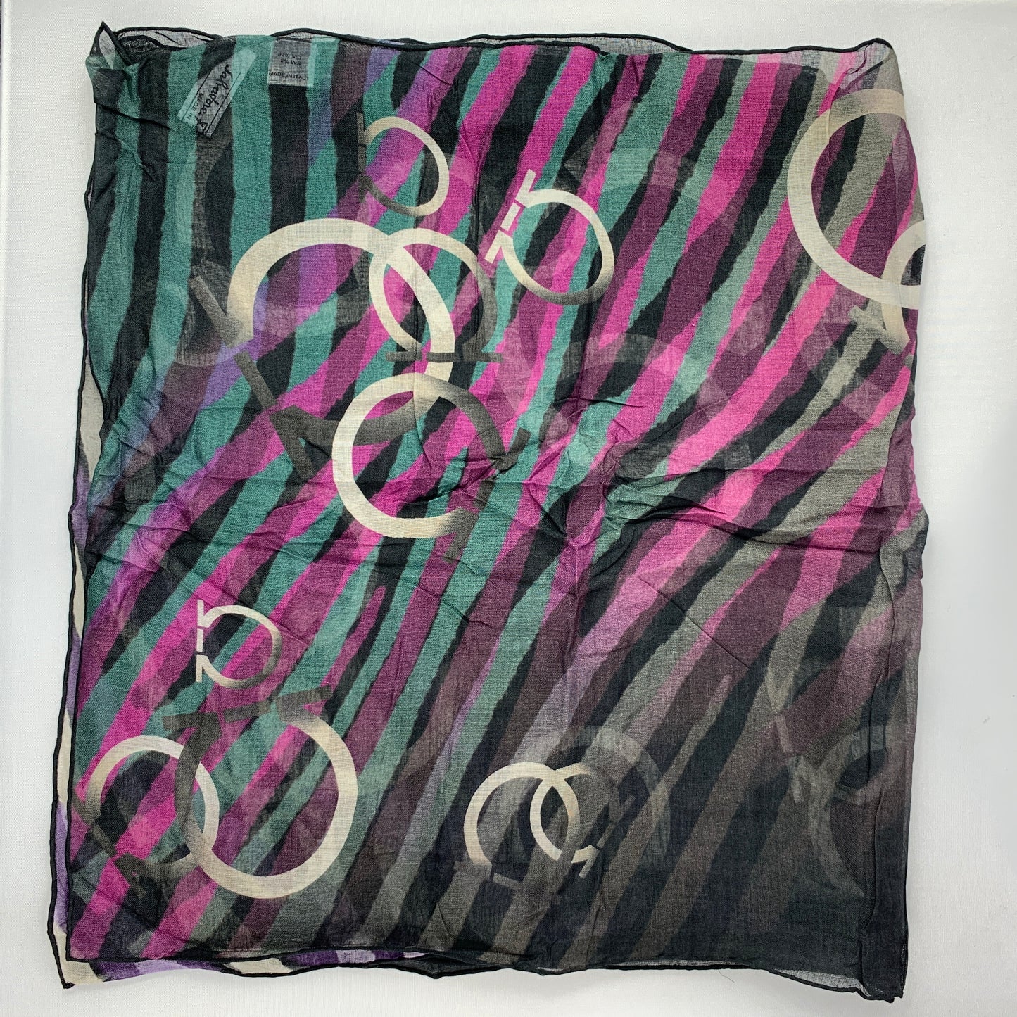 Salvatore Ferragamo Gancino Tiger Print Scarf in Black and Purple