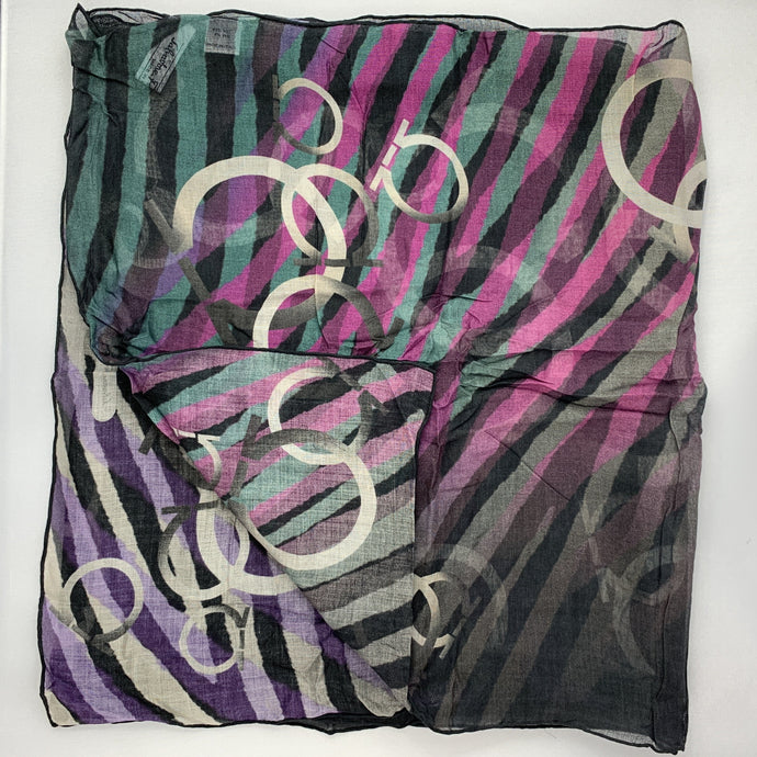 Salvatore Ferragamo Gancino Tiger Print Scarf in Black and Purple