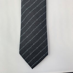 Gucci Wool Barber Tie with Logo in Graphite and Sky Blue