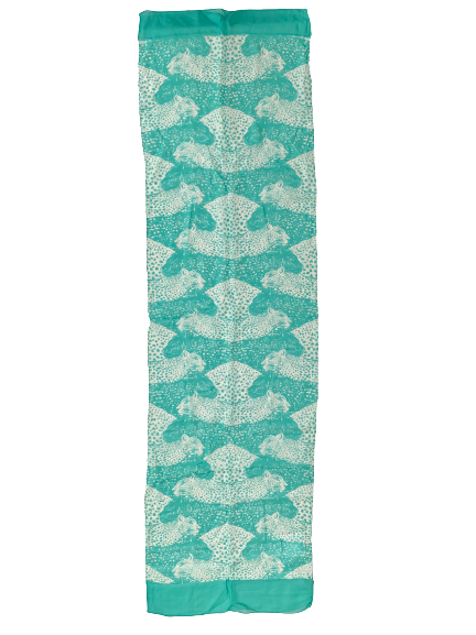 Salvatore Ferragamo Two-Tone Panther Silk Scarf in Aqua