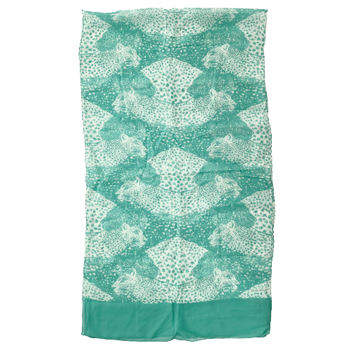 Salvatore Ferragamo Two-Tone Panther Silk Scarf in Aqua