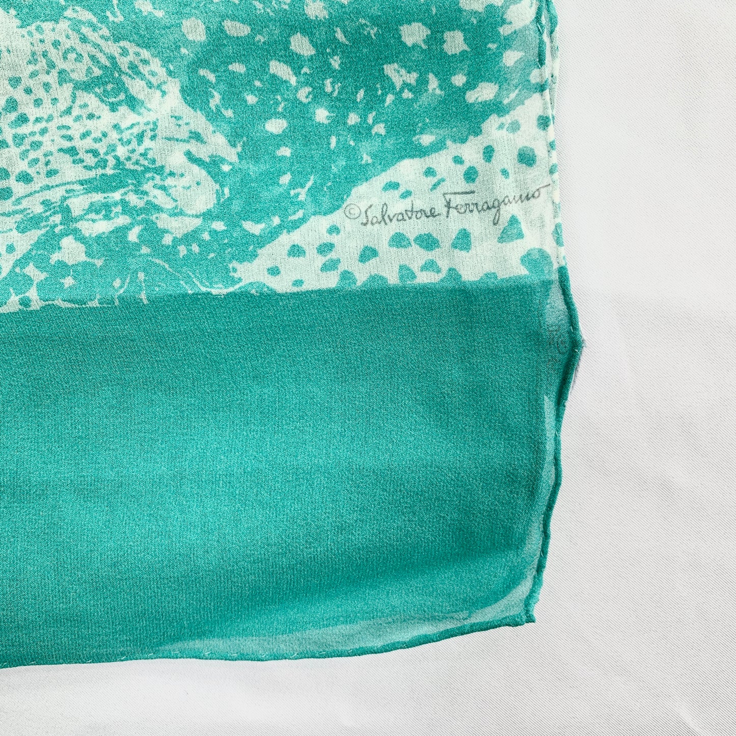 Salvatore Ferragamo Two-Tone Panther Silk Scarf in Aqua