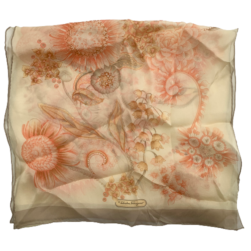Salvatore Ferragamo Sunflower Floral Silk Scarf in Cream