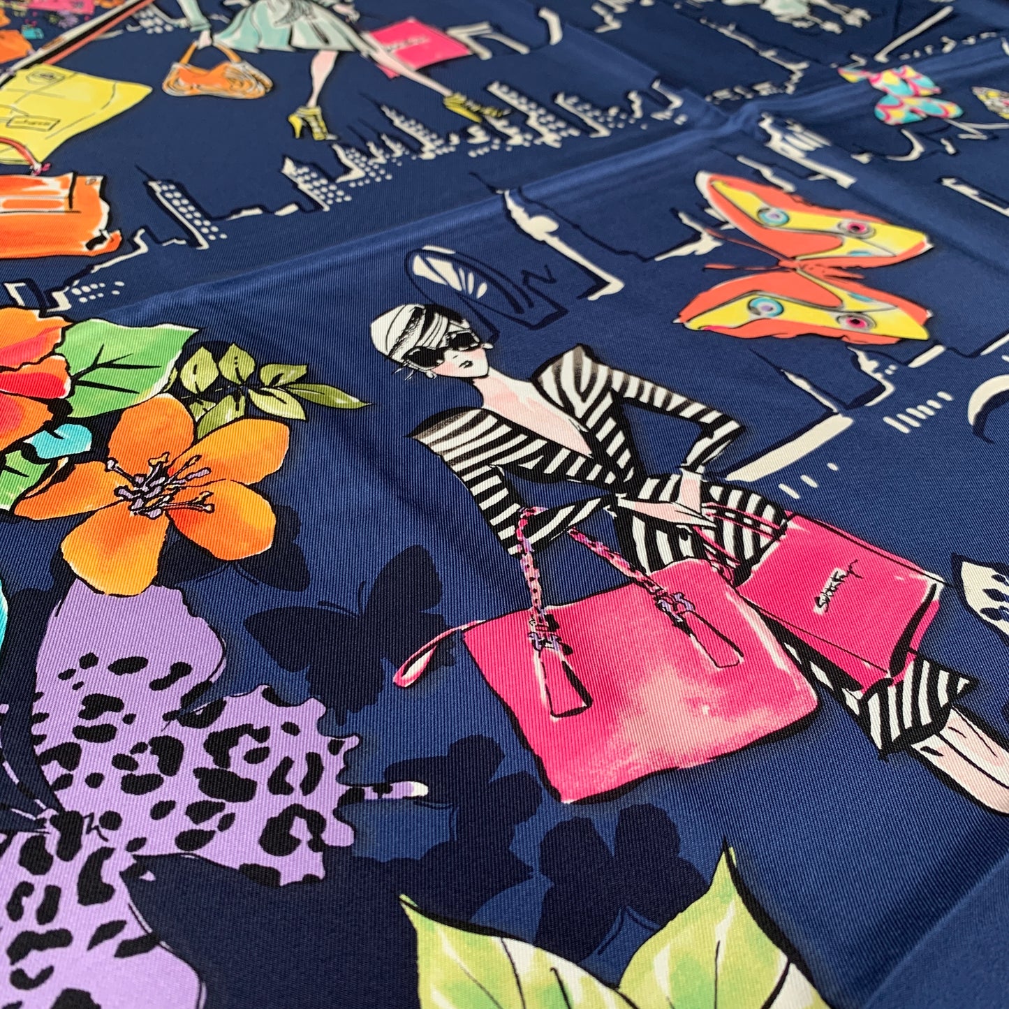 Salvatore Ferragamo Floral City Girl Dolly Silk Scarf in Blue
