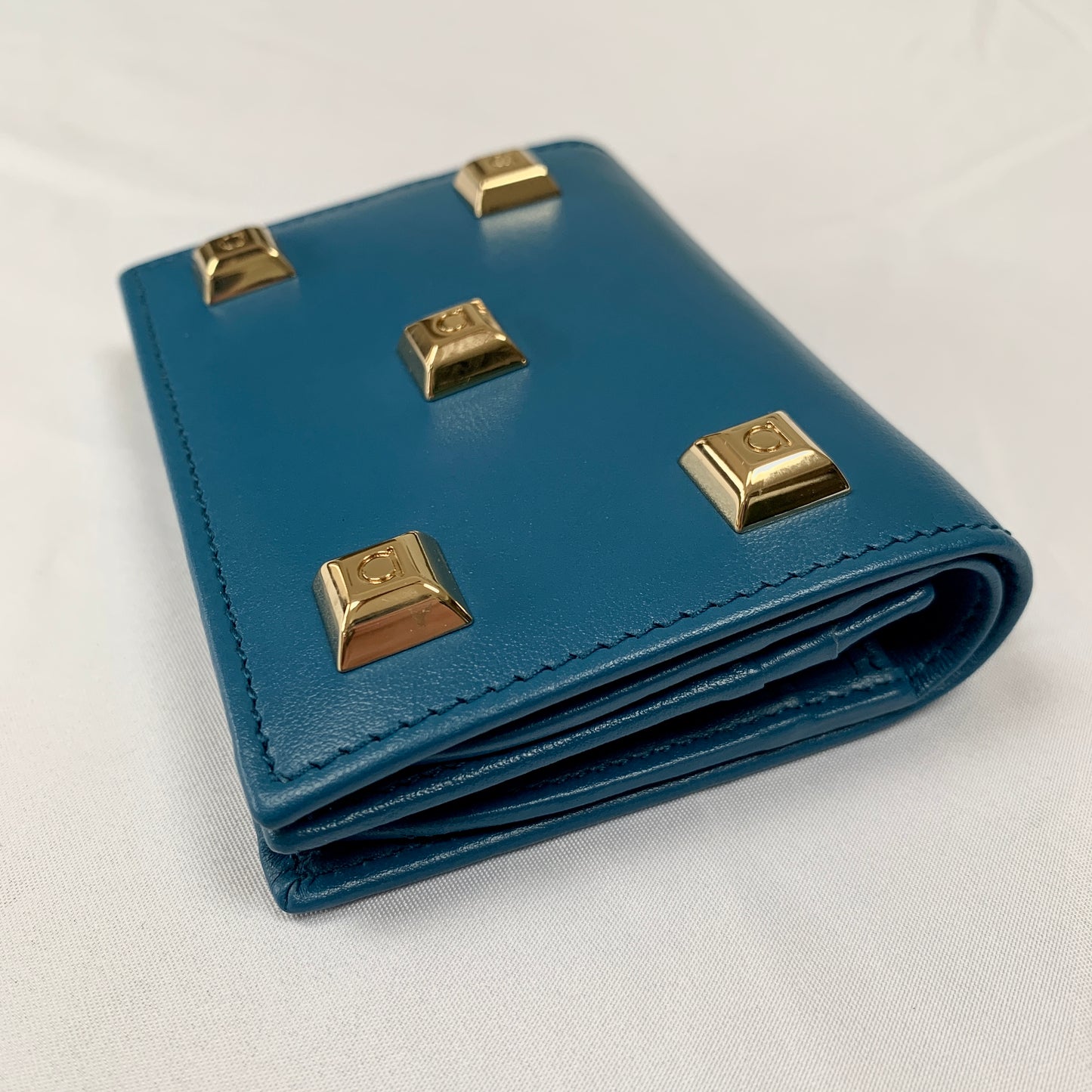 Salvatore Ferragamo Studded Card Case Wallet in Blue