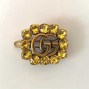 Gucci GG Marmont Crystal Embellished Hair Slide in Yellow