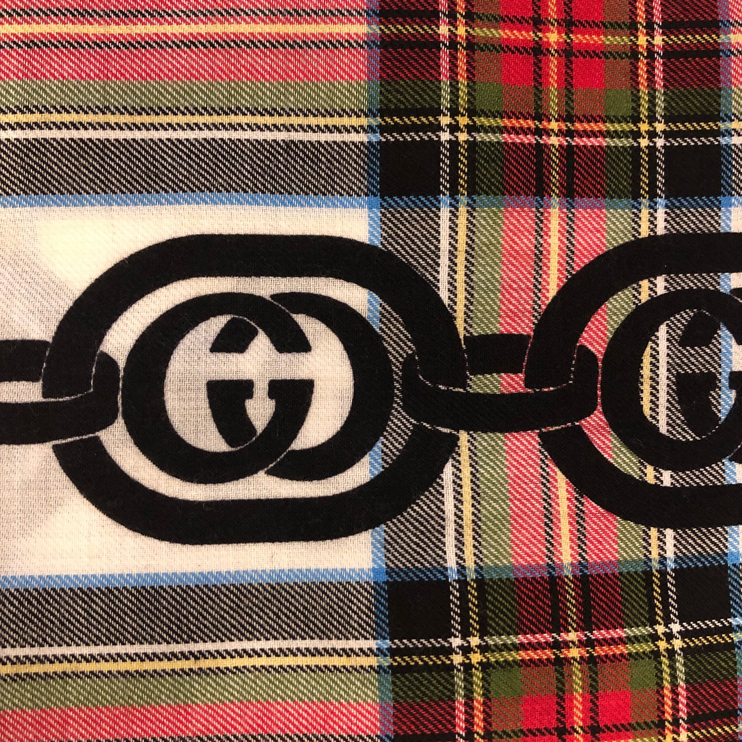Gucci Interlocking GG Chain Tartan Scarf in White