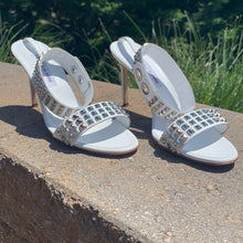 Load image into Gallery viewer, Manolo Blahnik Rocco Studded-toe Heeled Sandal in White