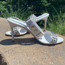 Load image into Gallery viewer, Manolo Blahnik Rocco Studded-toe Heeled Sandal in White