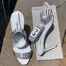 Load image into Gallery viewer, Manolo Blahnik Rocco Studded-toe Heeled Sandal in White