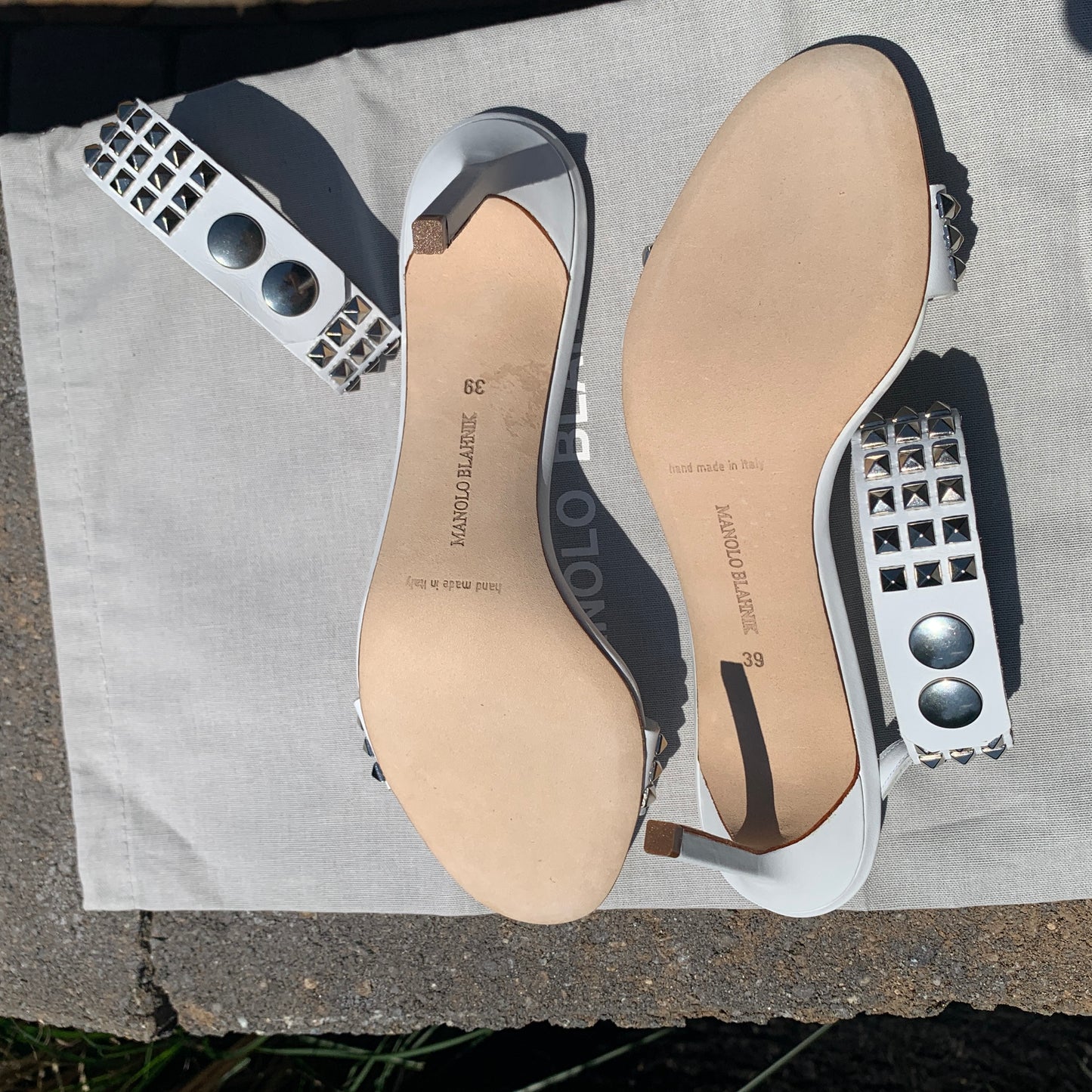 Manolo Blahnik Rocco Studded-toe Heeled Sandal in White