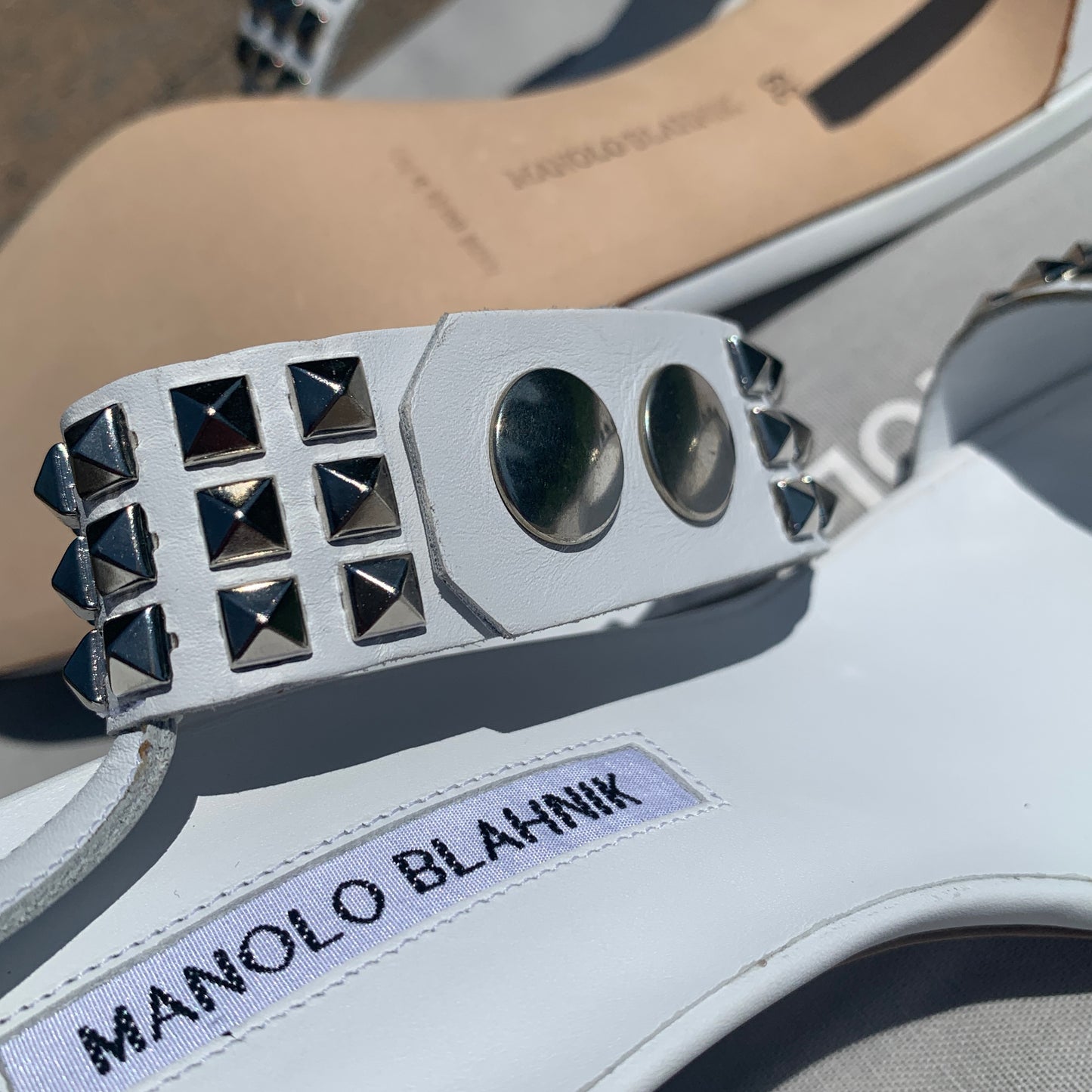 Manolo Blahnik Rocco Studded-toe Heeled Sandal in White